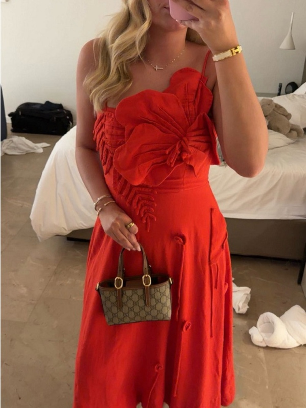 FARM Rio Red Spaghetti-Strap Midi Dress with Floral Detail - Picture 6 of 13